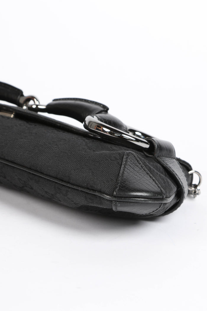 Vintage Gucci Black GG Monogram Large Horsebit Shoulder Bag