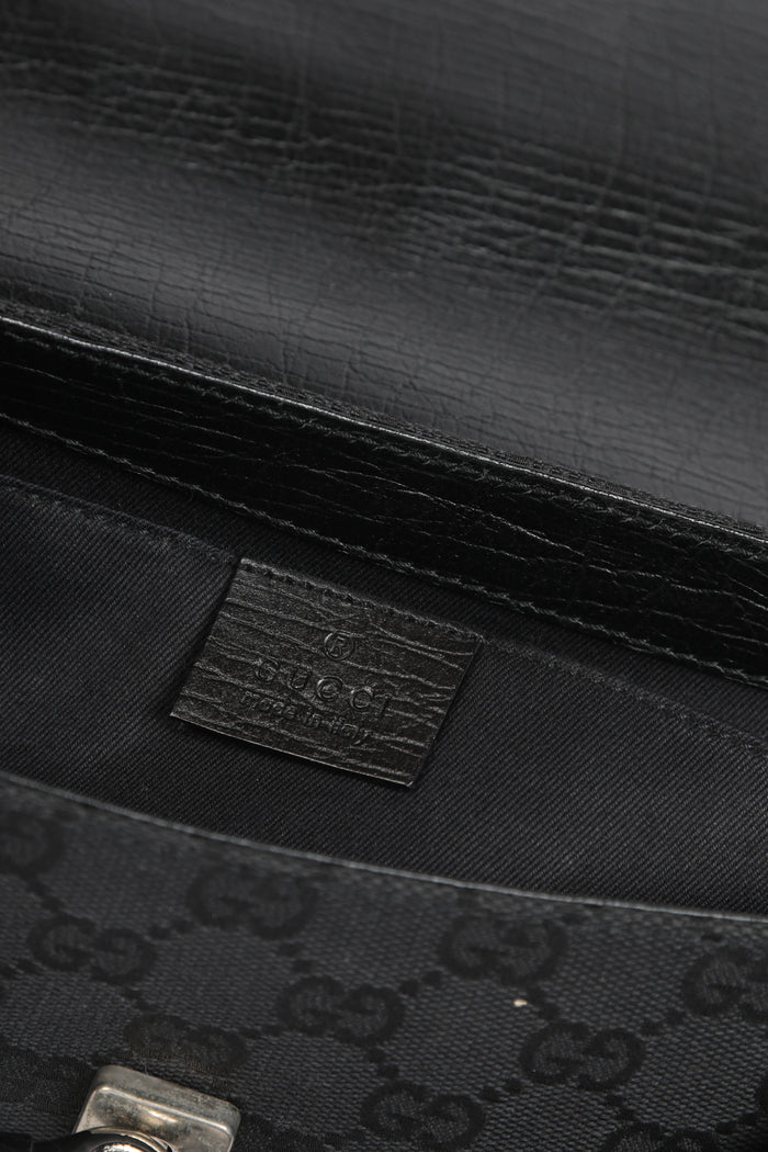 Vintage Gucci Black GG Monogram Large Horsebit Shoulder Bag
