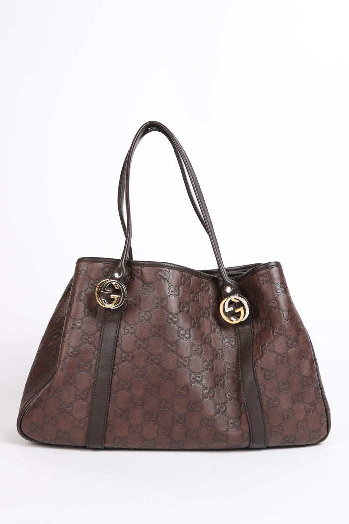 Vintage Gucci Brown Leather Monogram Shoulder Bag