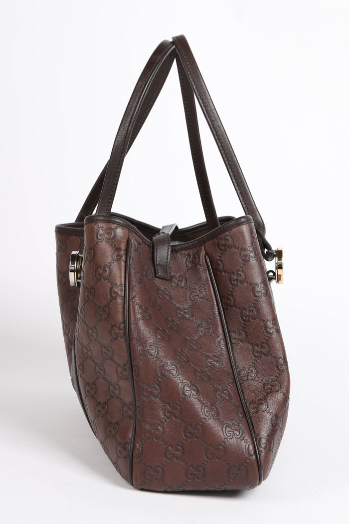 Vintage Gucci Brown Leather Monogram Shoulder Bag