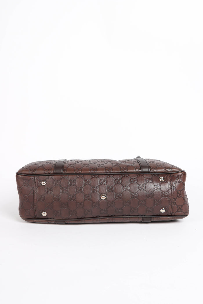 Vintage Gucci Brown Leather Monogram Shoulder Bag