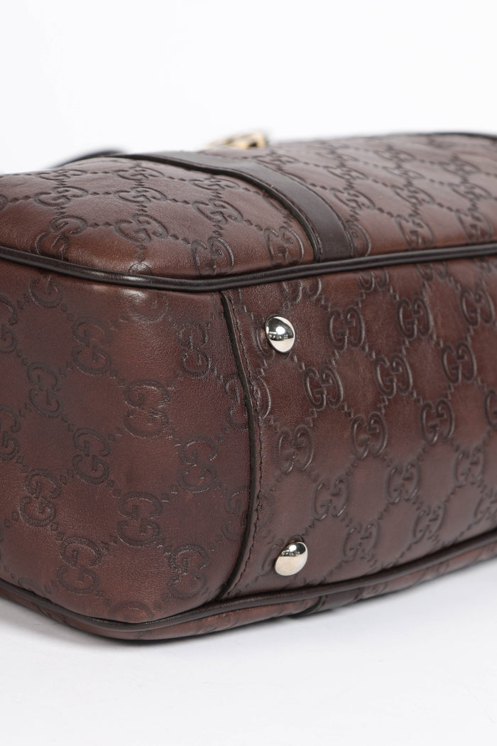 Vintage Gucci Brown Leather Monogram Shoulder Bag