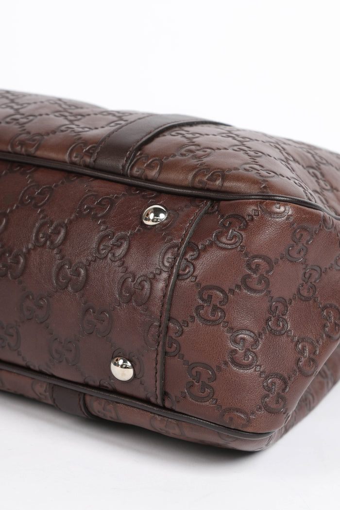 Vintage Gucci Brown Leather Monogram Shoulder Bag