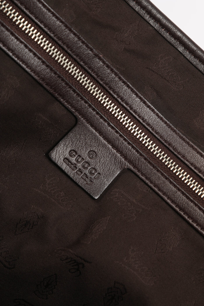Vintage Gucci Brown Leather Monogram Shoulder Bag