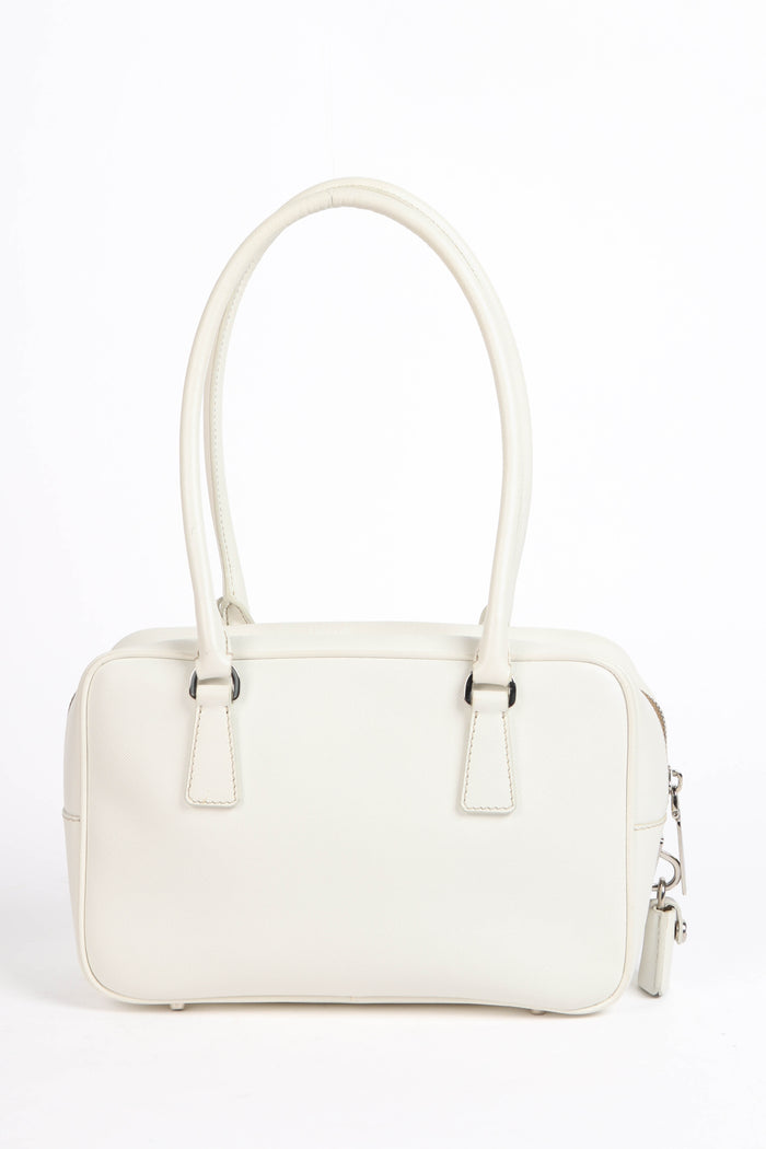 Prada White Saffiano Lux Bowler Shoulder Bag