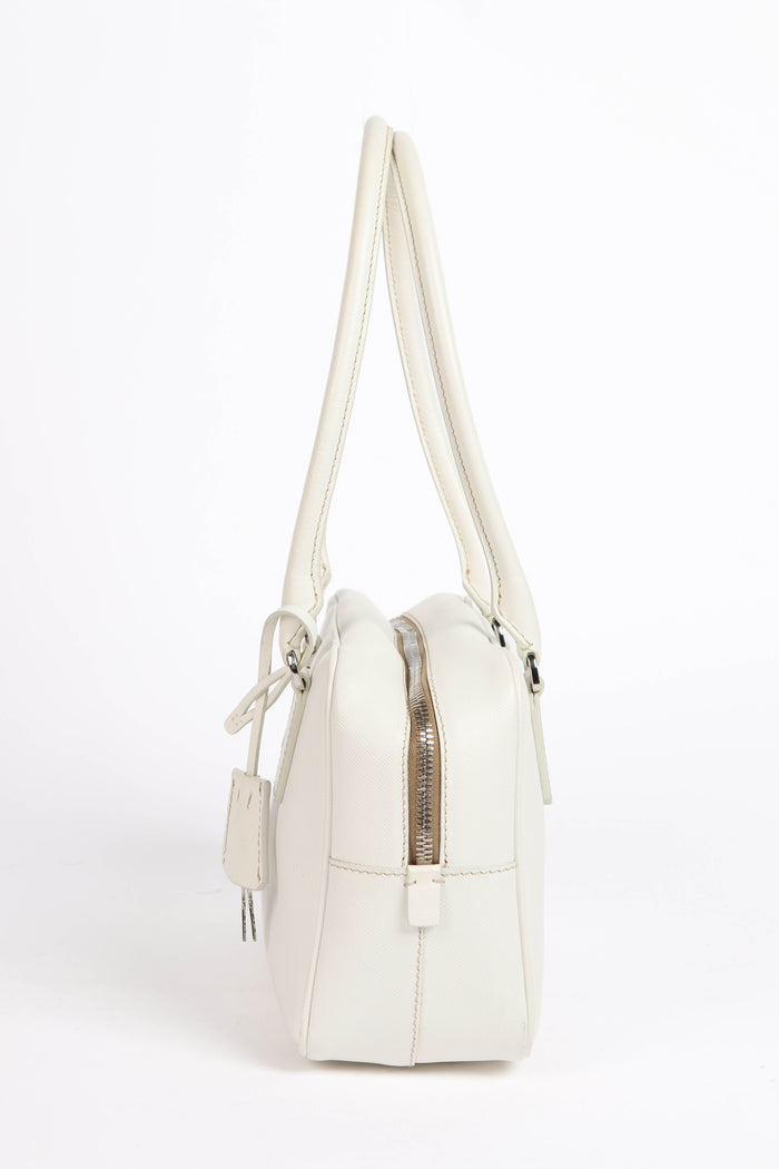 Prada White Saffiano Lux Bowler Shoulder Bag
