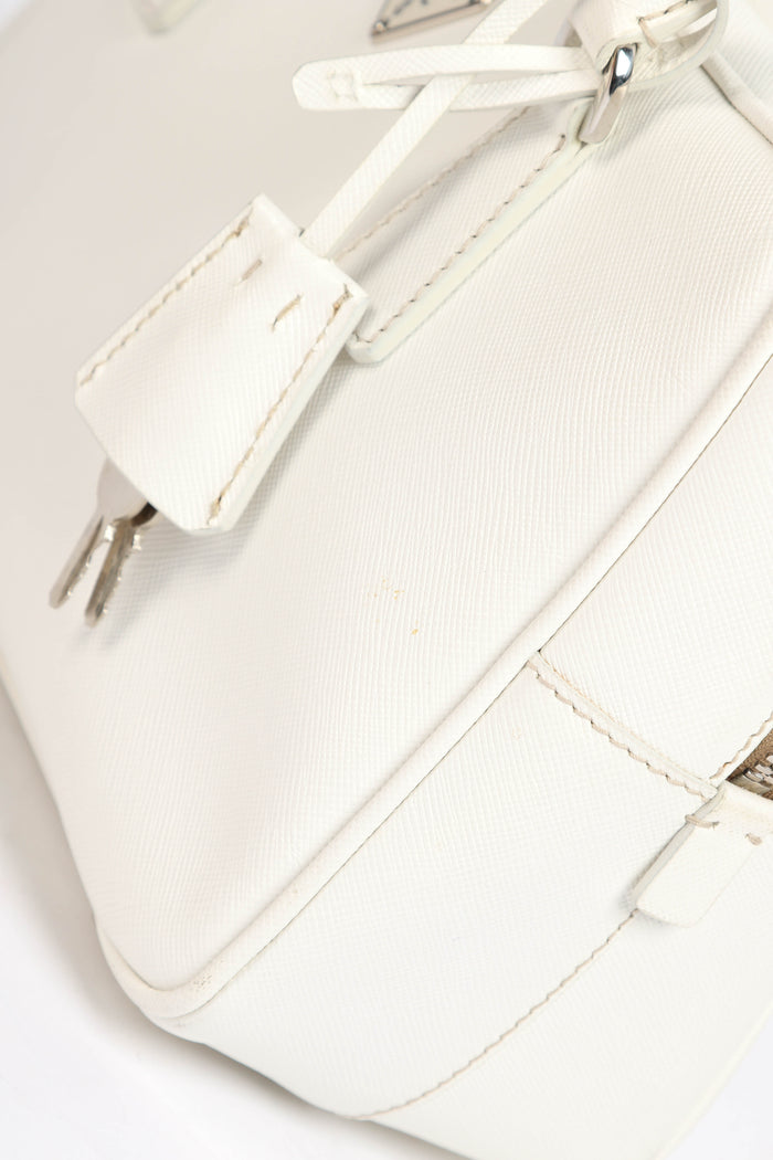 Prada White Saffiano Lux Bowler Shoulder Bag