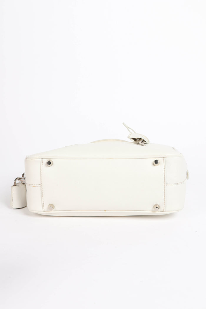 Prada White Saffiano Lux Bowler Shoulder Bag