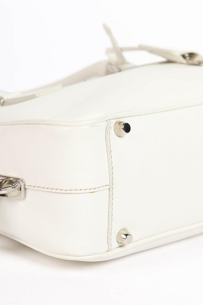 Prada White Saffiano Lux Bowler Shoulder Bag