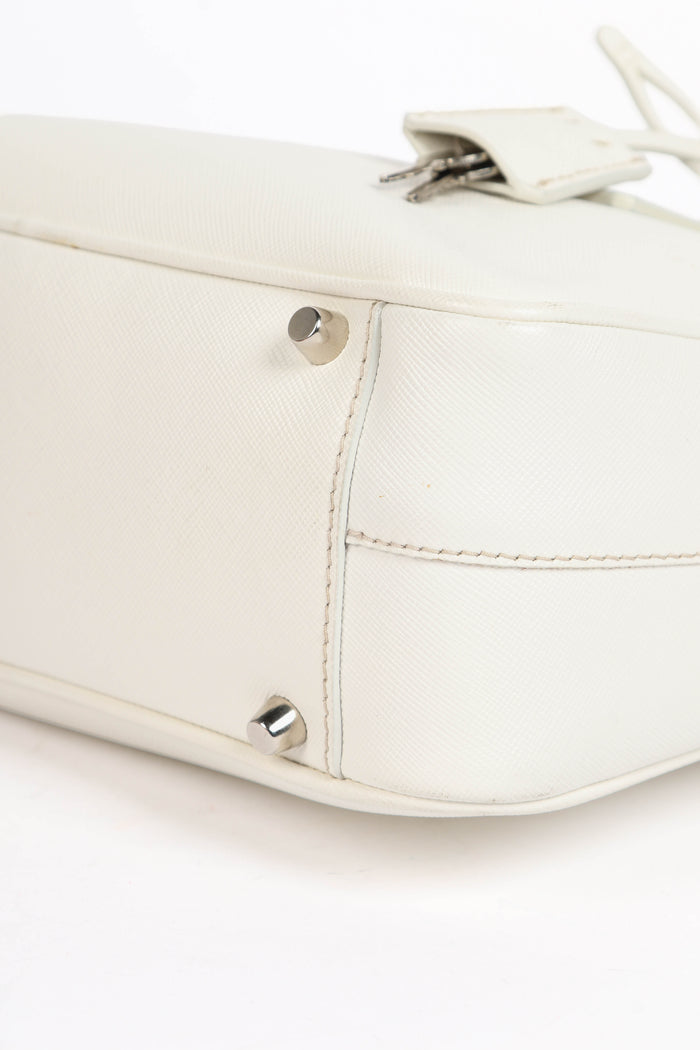 Prada White Saffiano Lux Bowler Shoulder Bag