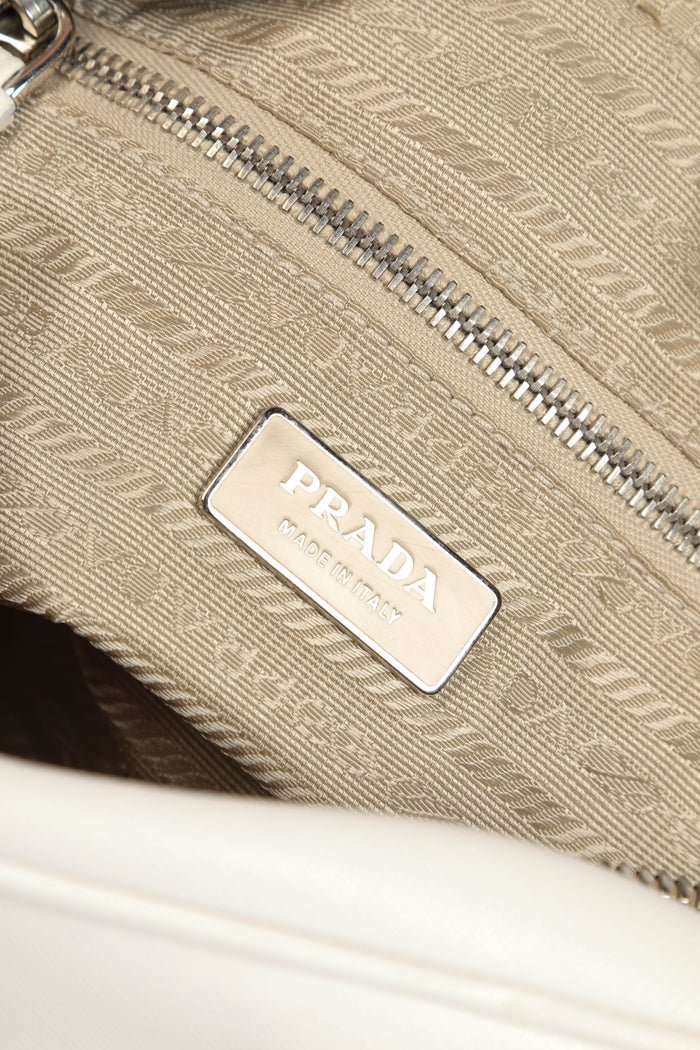 Prada White Saffiano Lux Bowler Shoulder Bag