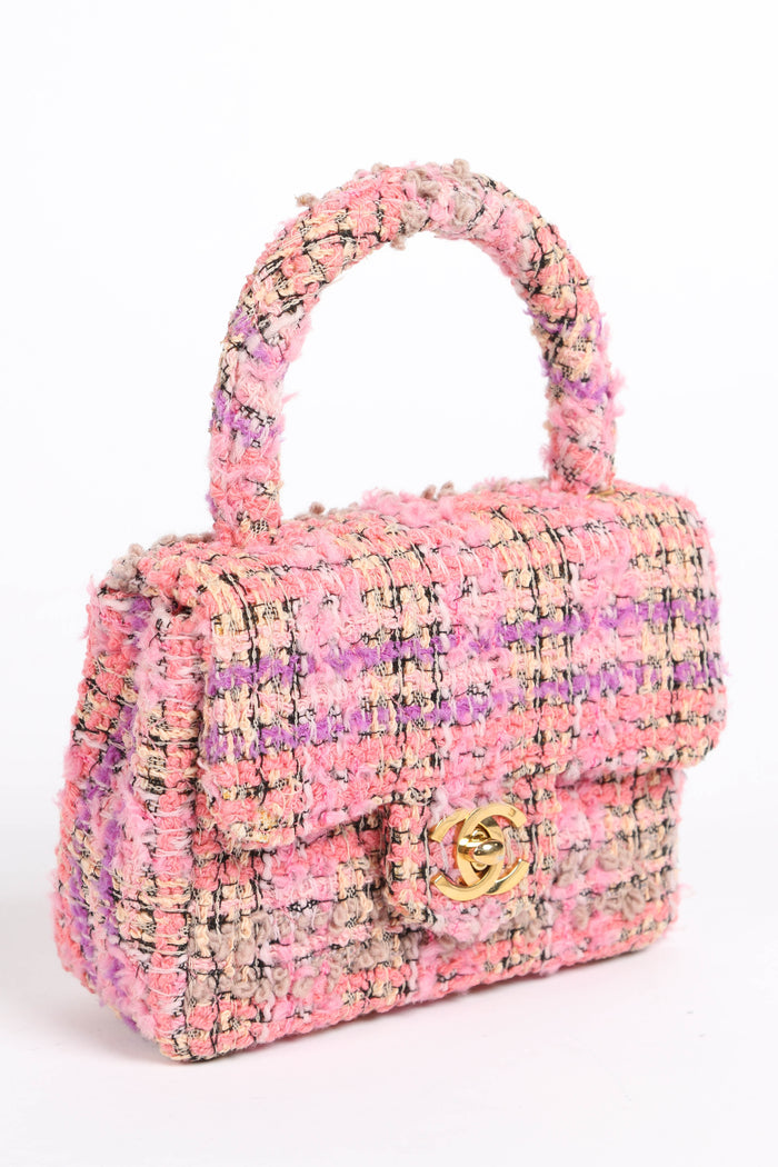 SUPER RARE Chanel Pink Tweed Mini Top Handle Bag