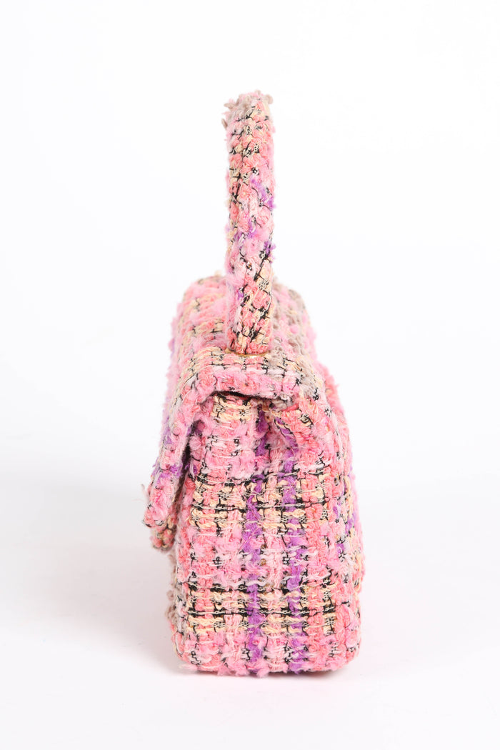 SUPER RARE Chanel Pink Tweed Mini Top Handle Bag