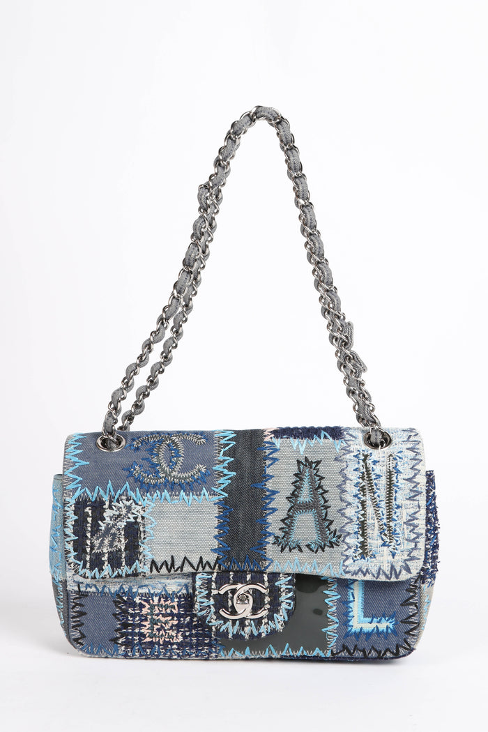 RARE 2010s Chanel Denim Patchwork Medium Flap Shoulder Bag