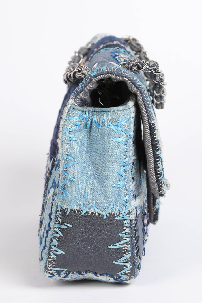 RARE 2010s Chanel Denim Patchwork Medium Flap Shoulder Bag
