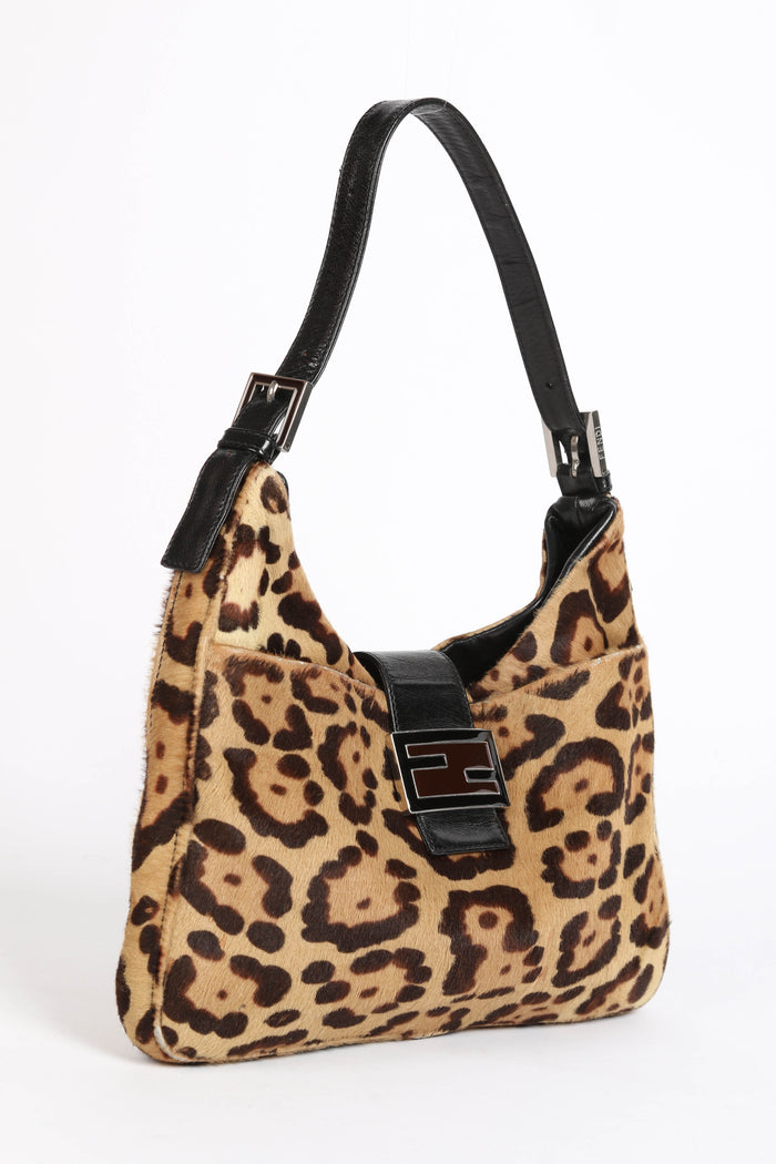 Vintage Fendi Leopard Print Pony Hair Shoulder Bag