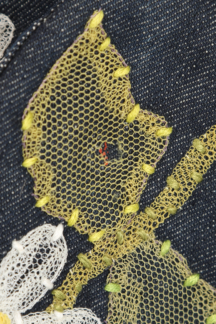 Vintage Fendi Denim Mamma Baguette with Mesh Flower Appliqué