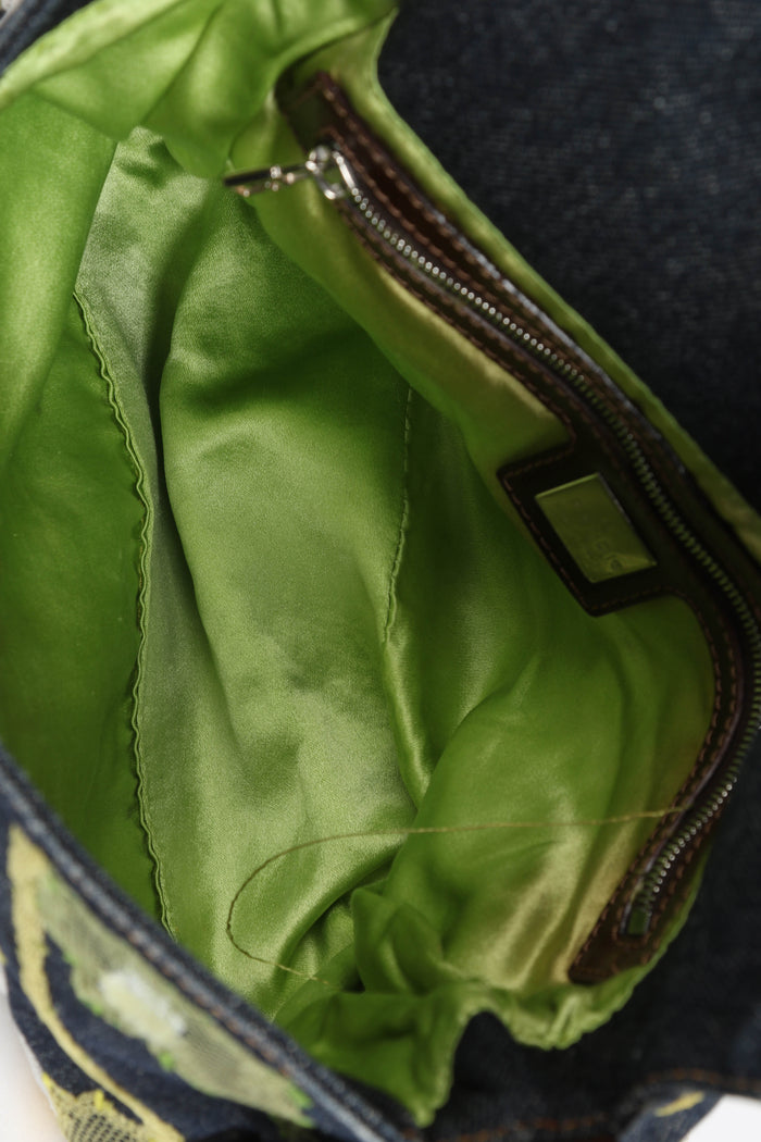 Vintage Fendi Denim Mamma Baguette with Mesh Flower Appliqué