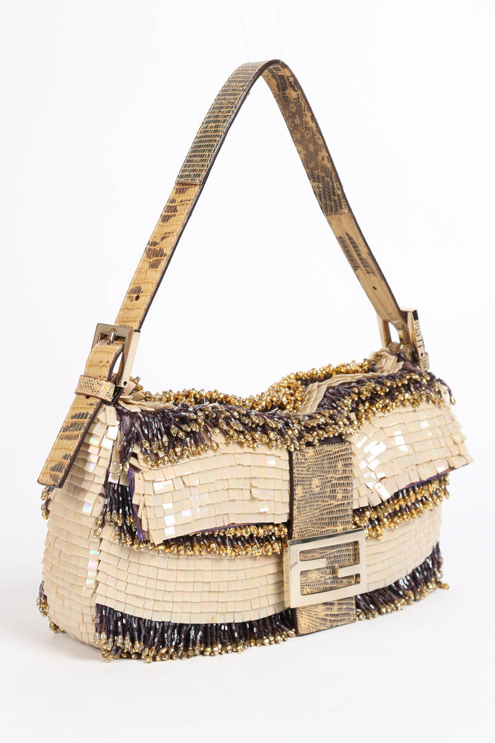 SUPER RARE Fendi Gold Bead Embellished Baguette Bag
