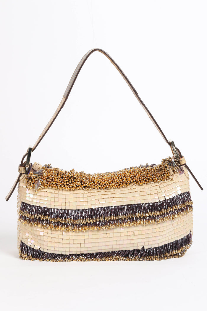 SUPER RARE Fendi Gold Bead Embellished Baguette Bag