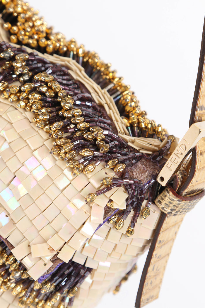 SUPER RARE Fendi Gold Bead Embellished Baguette Bag