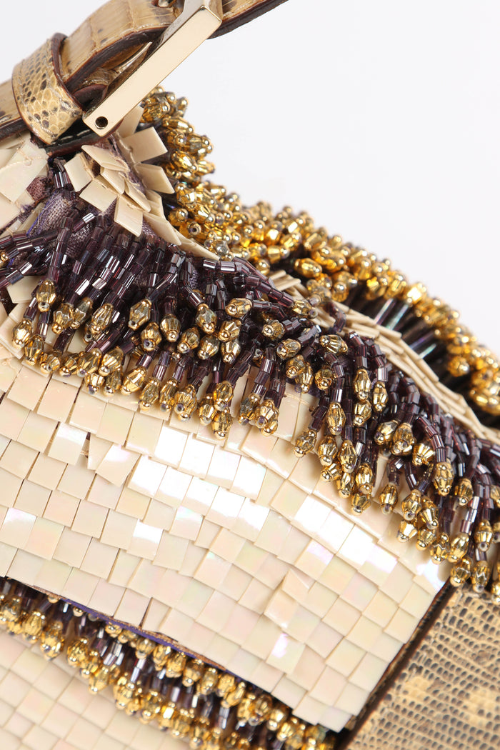 SUPER RARE Fendi Gold Bead Embellished Baguette Bag
