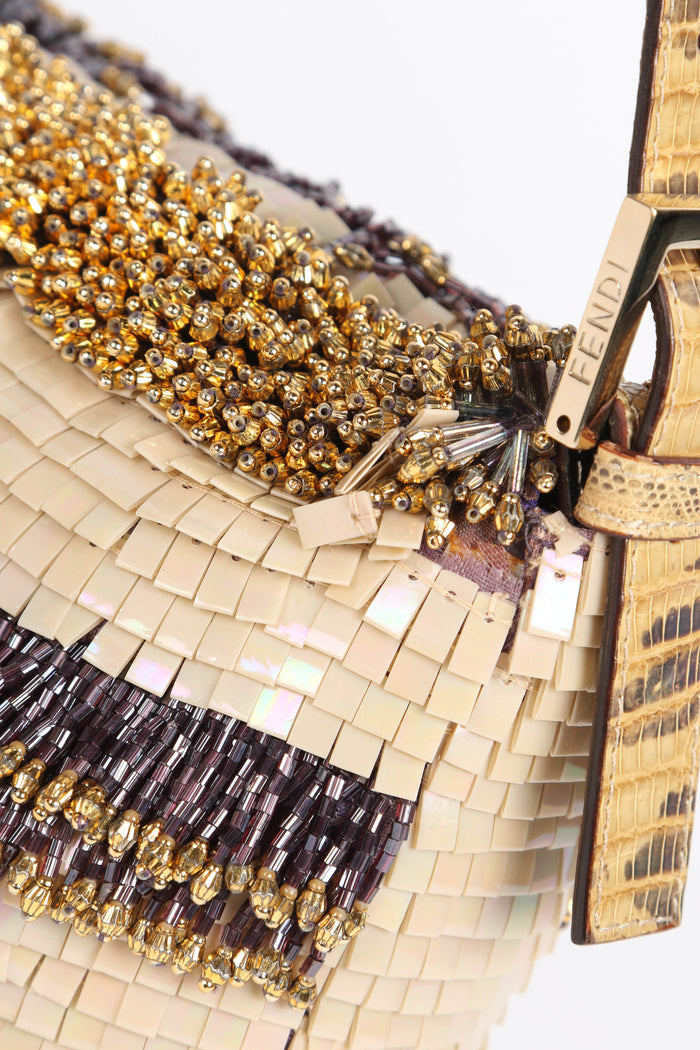 SUPER RARE Fendi Gold Bead Embellished Baguette Bag