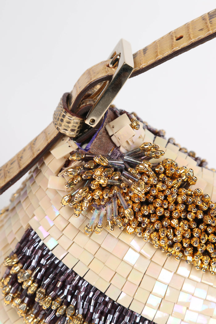 SUPER RARE Fendi Gold Bead Embellished Baguette Bag