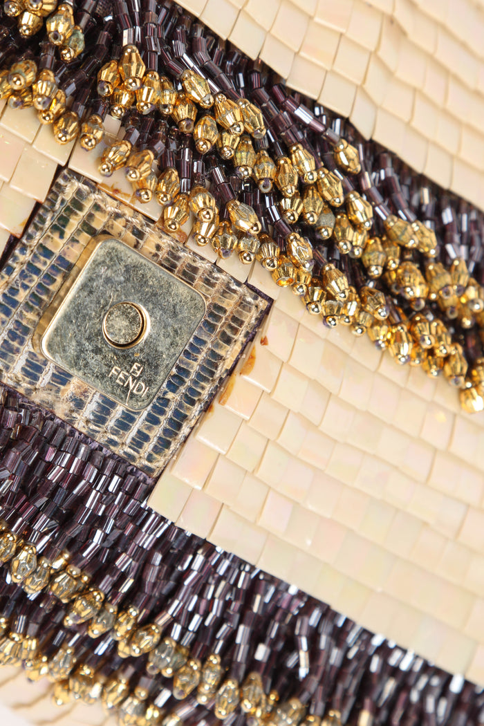 SUPER RARE Fendi Gold Bead Embellished Baguette Bag