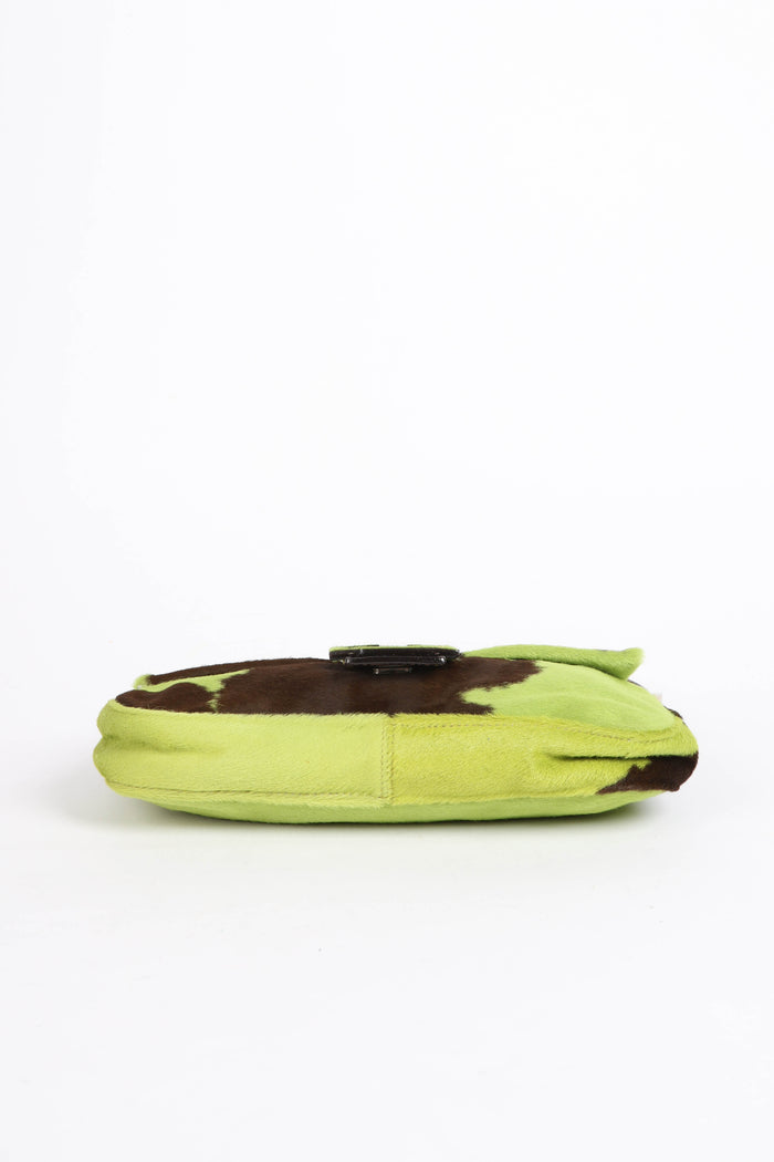 SUPER RARE Fendi Green Cow Print Pony Hair Baguette Shoulder Bag