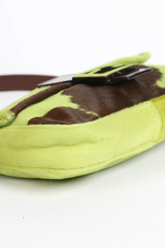 SUPER RARE Fendi Green Cow Print Pony Hair Baguette Shoulder Bag
