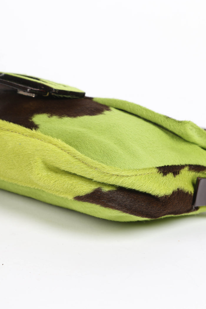 SUPER RARE Fendi Green Cow Print Pony Hair Baguette Shoulder Bag