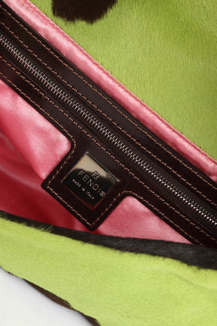 SUPER RARE Fendi Green Cow Print Pony Hair Baguette Shoulder Bag