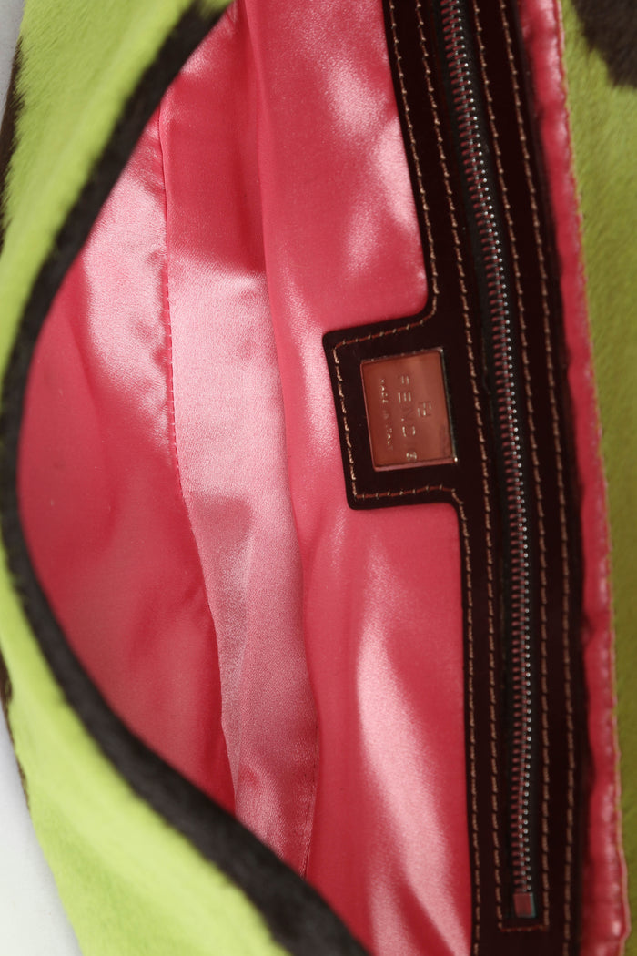 SUPER RARE Fendi Green Cow Print Pony Hair Baguette Shoulder Bag