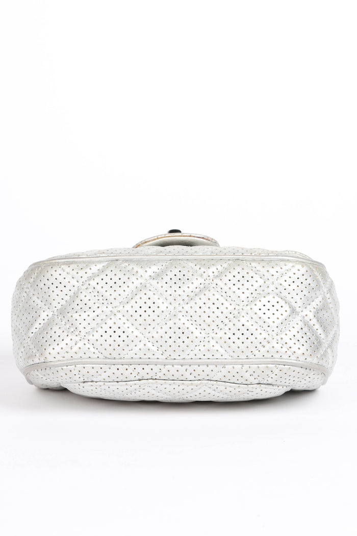 2010s Chanel Silver Perforated Leather Mini Square Single Flap Bag
