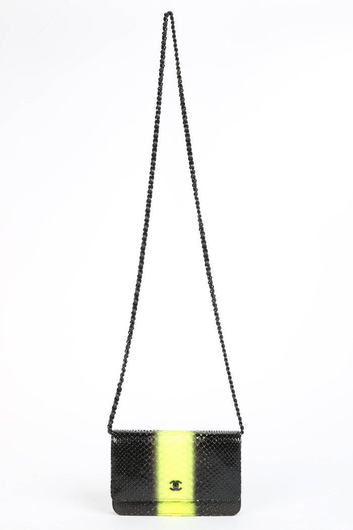 RARE 2010s Chanel Black and Neon Python Wallet on Chain
