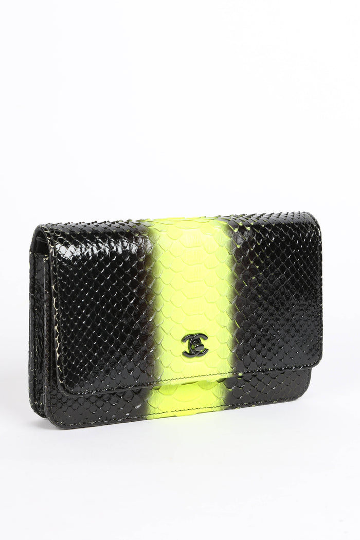 RARE 2010s Chanel Black and Neon Python Wallet on Chain