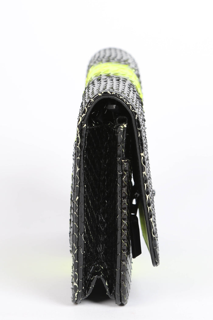 RARE 2010s Chanel Black and Neon Python Wallet on Chain