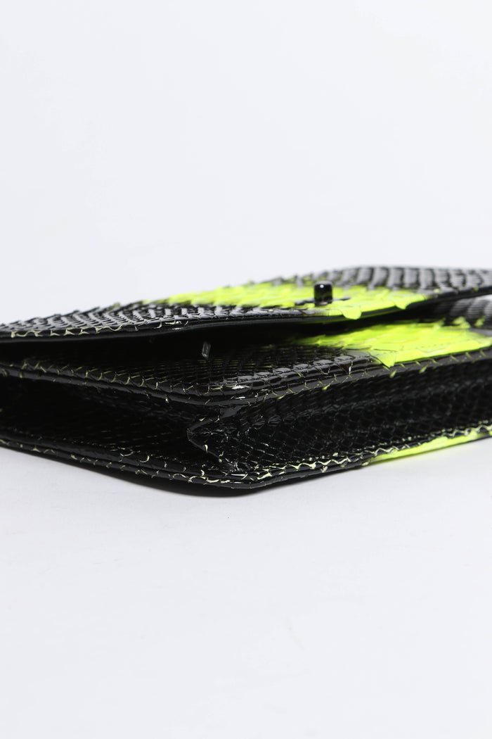 RARE 2010s Chanel Black and Neon Python Wallet on Chain