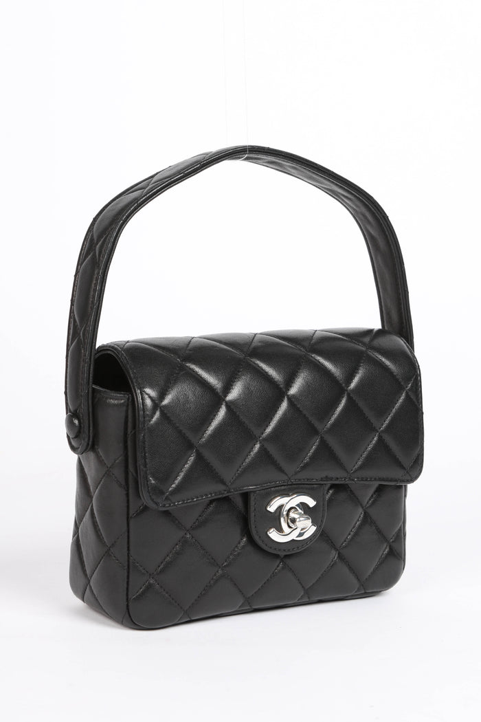 90s Chanel Black Lambskin Mini Square Top Handle Bag