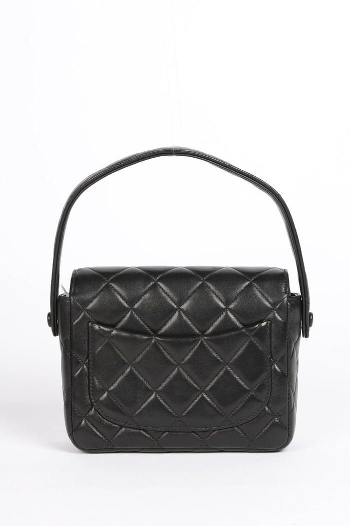 90s Chanel Black Lambskin Mini Square Top Handle Bag
