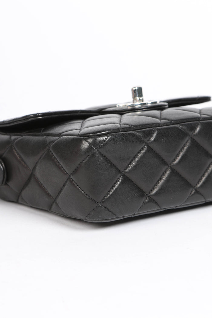 90s Chanel Black Lambskin Mini Square Top Handle Bag