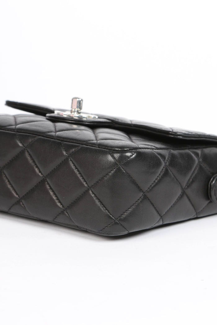 90s Chanel Black Lambskin Mini Square Top Handle Bag