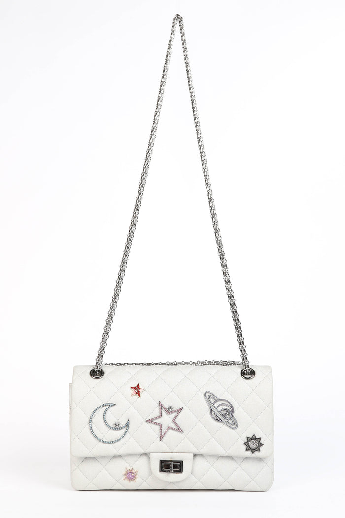 RARE 2010s Chanel Space Charms Re-issue 2.55 Double Flap Shoulder Bag