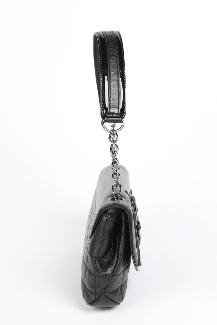 2000s Chanel Black Leather No.5 Camellia Single Flap Shoulder Bag