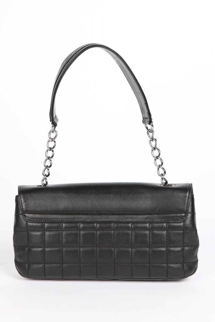 2000s Chanel Black Leather No.5 Camellia Single Flap Shoulder Bag