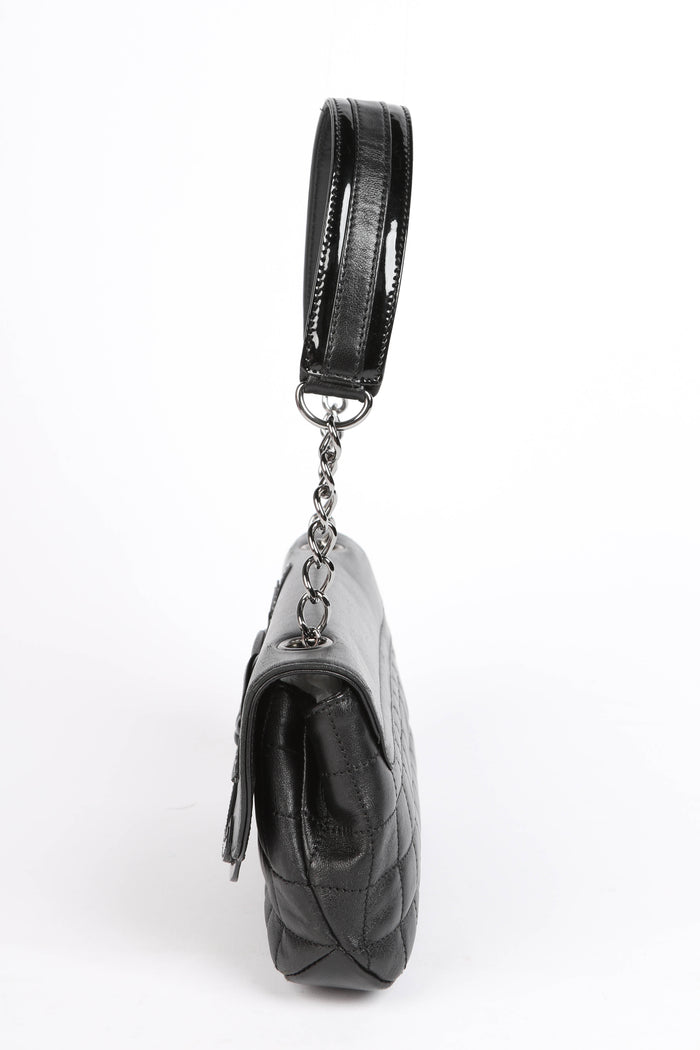 2000s Chanel Black Leather No.5 Camellia Single Flap Shoulder Bag