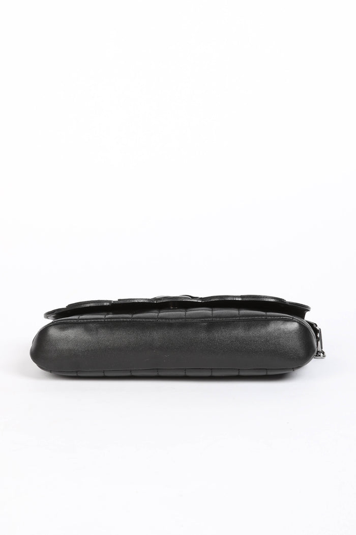 2000s Chanel Black Leather No.5 Camellia Single Flap Shoulder Bag
