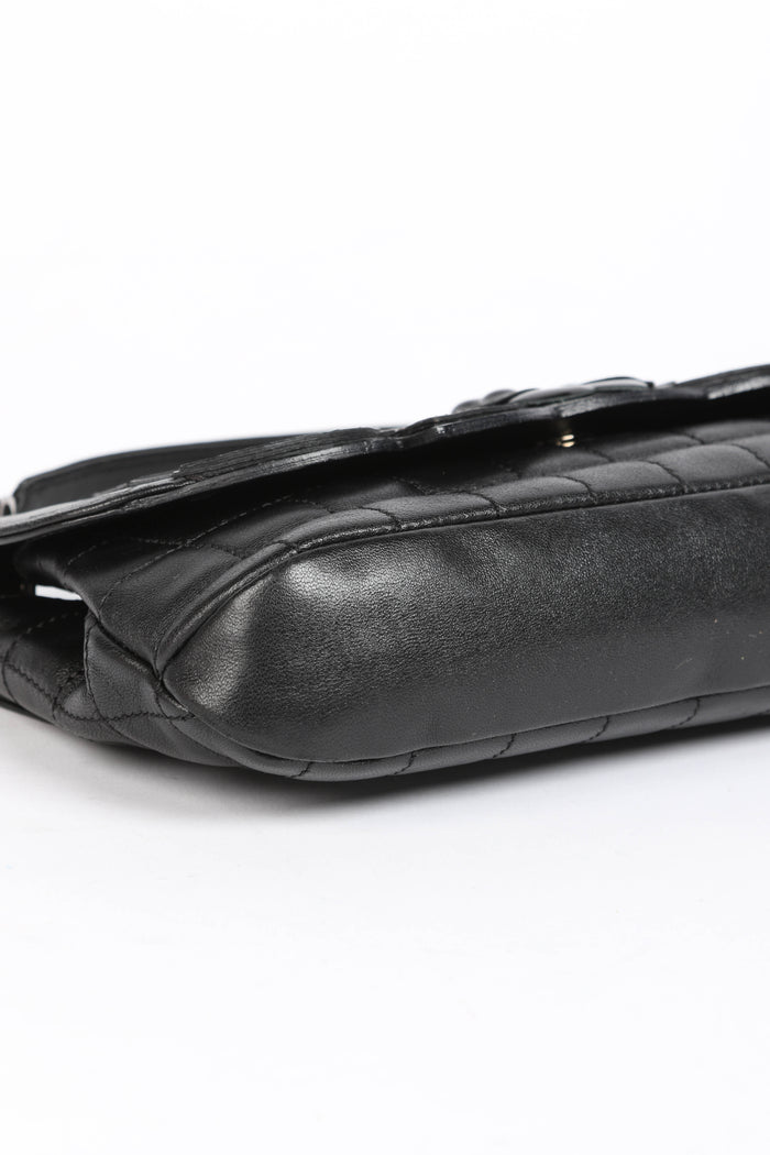 2000s Chanel Black Leather No.5 Camellia Single Flap Shoulder Bag