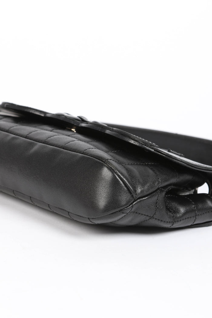 2000s Chanel Black Leather No.5 Camellia Single Flap Shoulder Bag